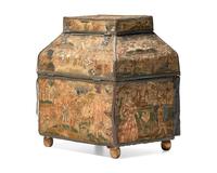 A Charles II Embroidered Tabletop Sewing Casket, 17th Century