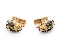 YELLOW GOLD AND POLYCHROME ENAMEL SNAKE CUFFLINKS