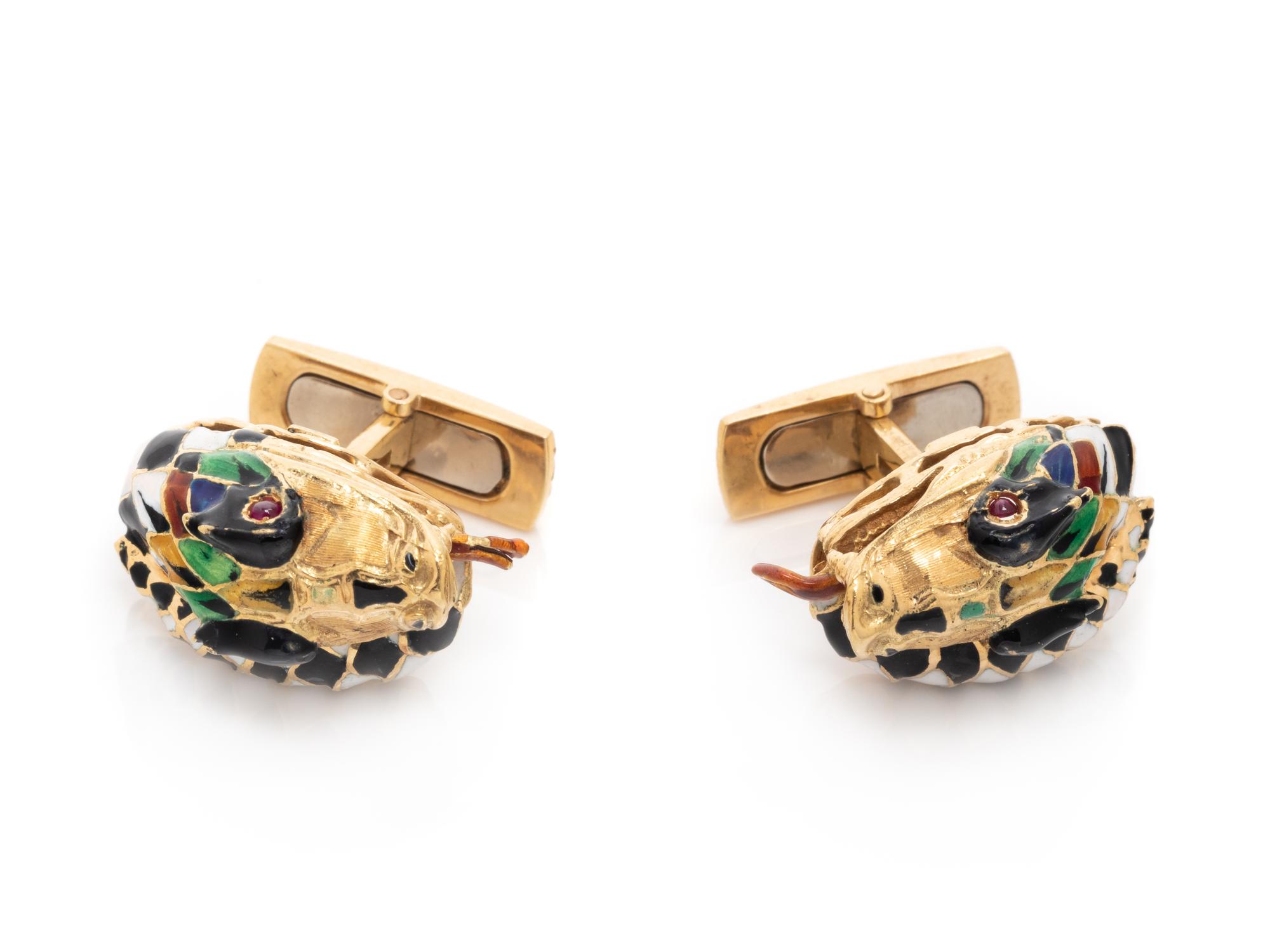 YELLOW GOLD AND POLYCHROME ENAMEL SNAKE CUFFLINKS