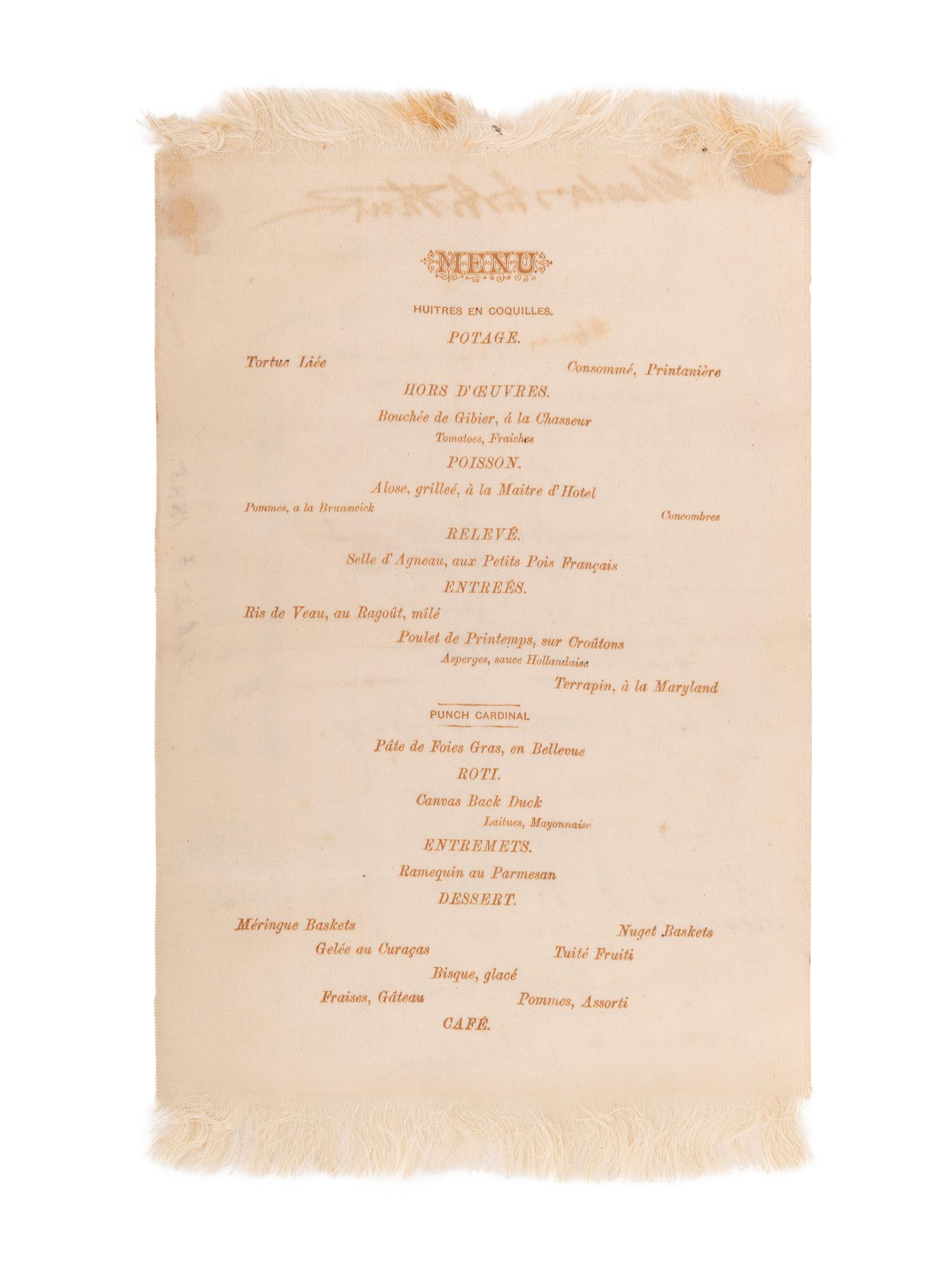 [US SUPREME COURT]. Blatchford family archive including documents, ledgers, photographs, and a silk menu signed by President Chester A. ARTHUR (1829-1886) and Supreme Court Justice Samuel Blatchford (1820-1893).
