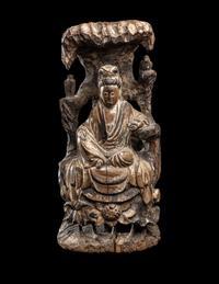 A Chinese Carved Wood Figure of Guanyin