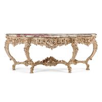 A Louis XV Style White-Painted Marble-Top Console Table