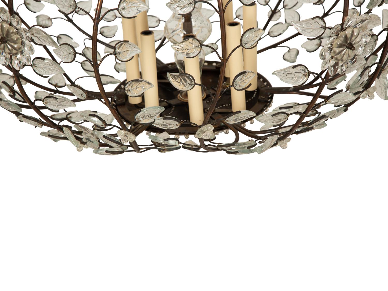 A Large Gilt Metal and Etched Glass Chandelier in the Manner of Maison Baguès