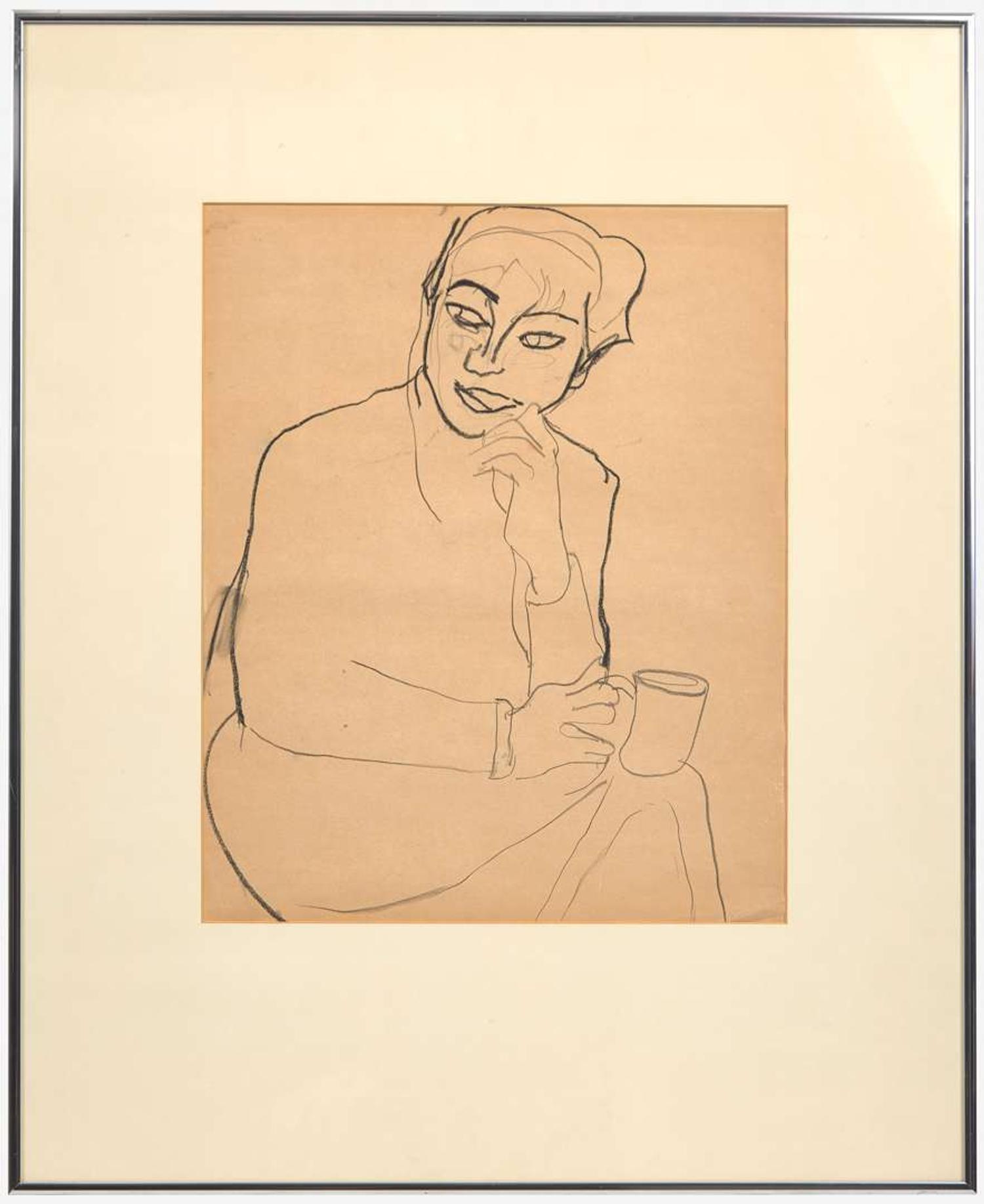 Richard Diebenkorn (American, 1922-1993) - Untitled (Portrait of a Seated Woman Holding a Cup)