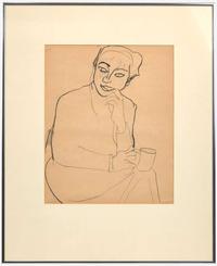 Richard Diebenkorn (American, 1922-1993) - Untitled (Portrait of a Seated Woman Holding a Cup)