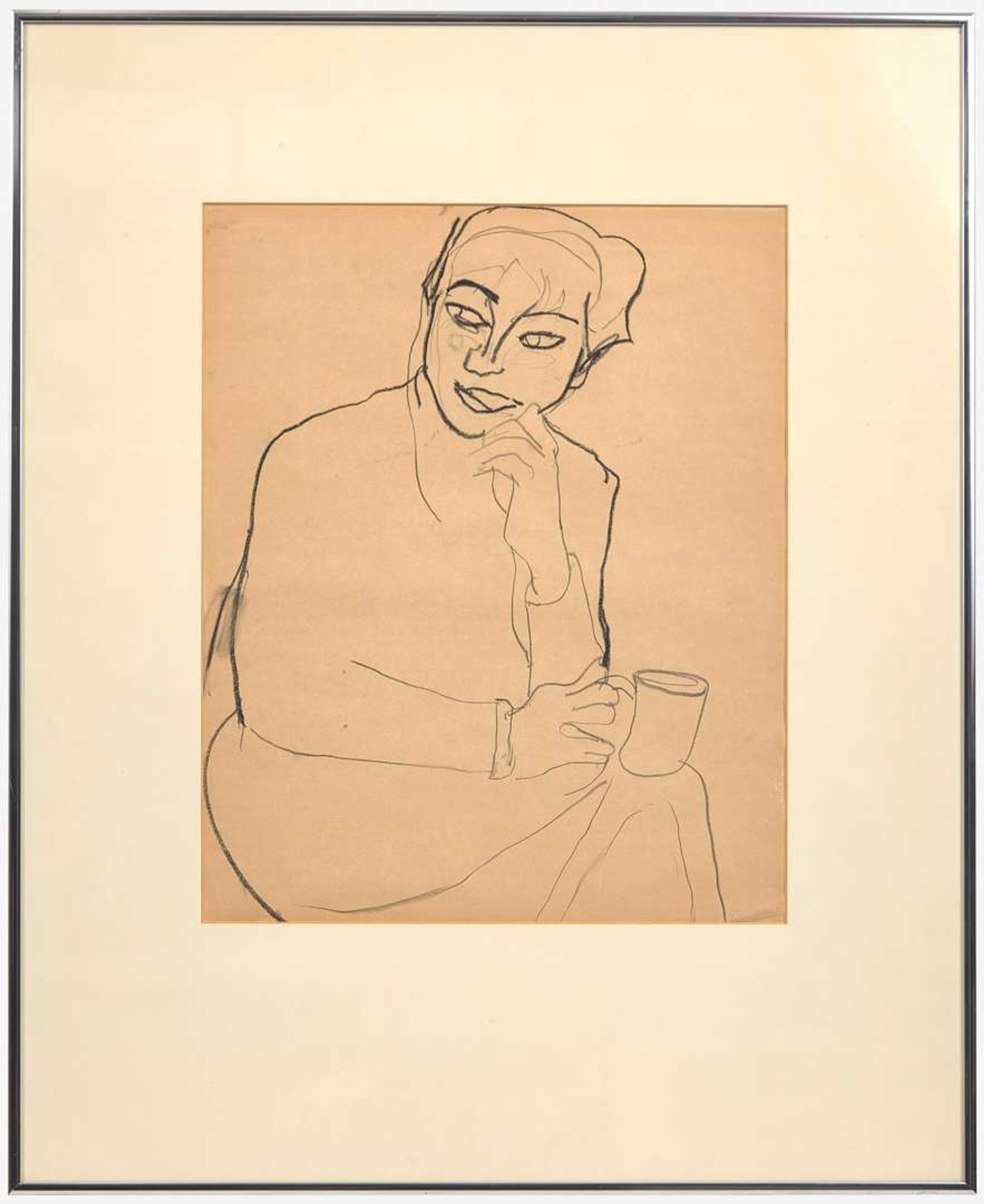 Richard Diebenkorn (American, 1922-1993) - Untitled (Portrait of a Seated Woman Holding a Cup)