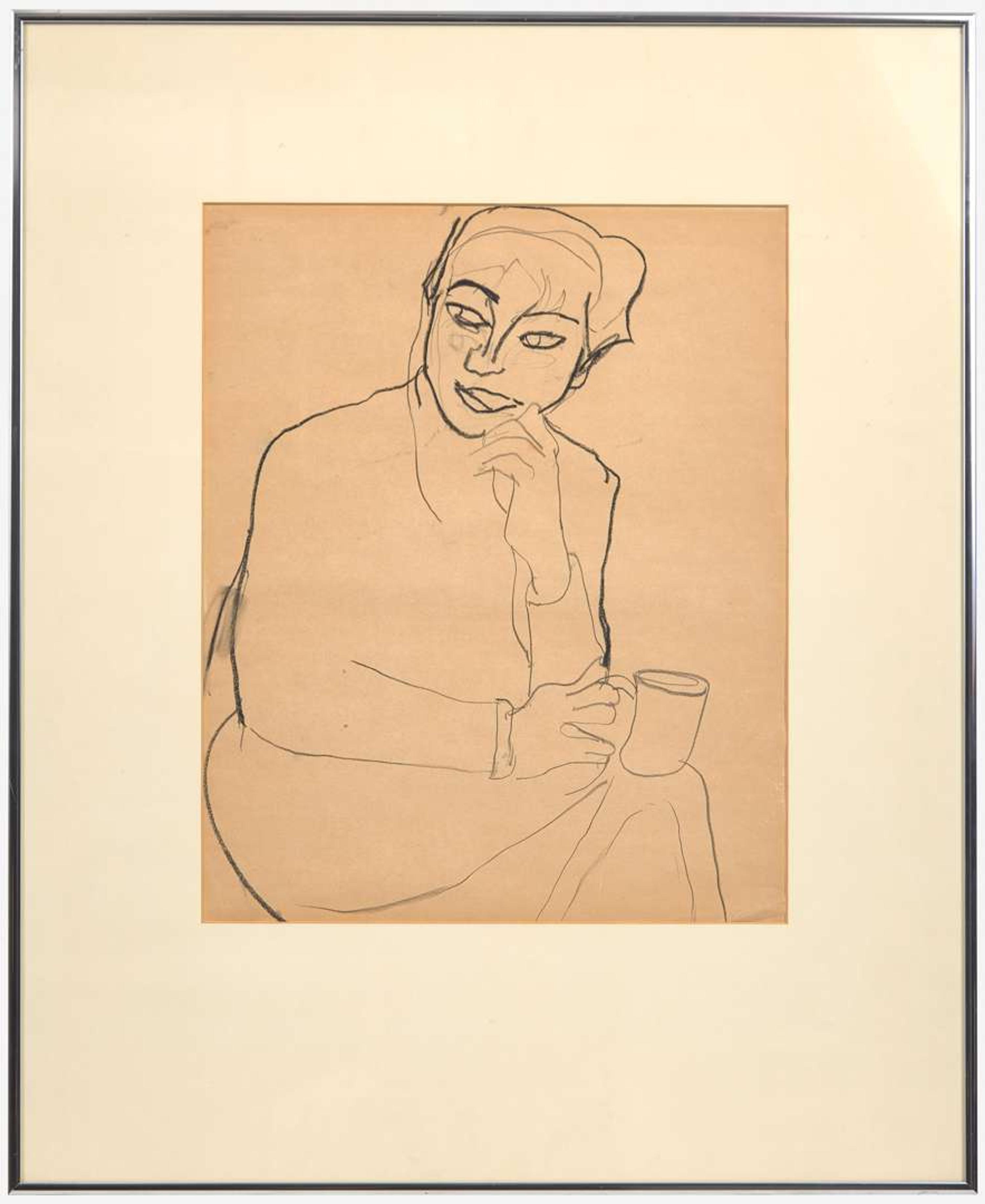 Richard Diebenkorn (American, 1922-1993) - Untitled (Portrait of a Seated Woman Holding a Cup)