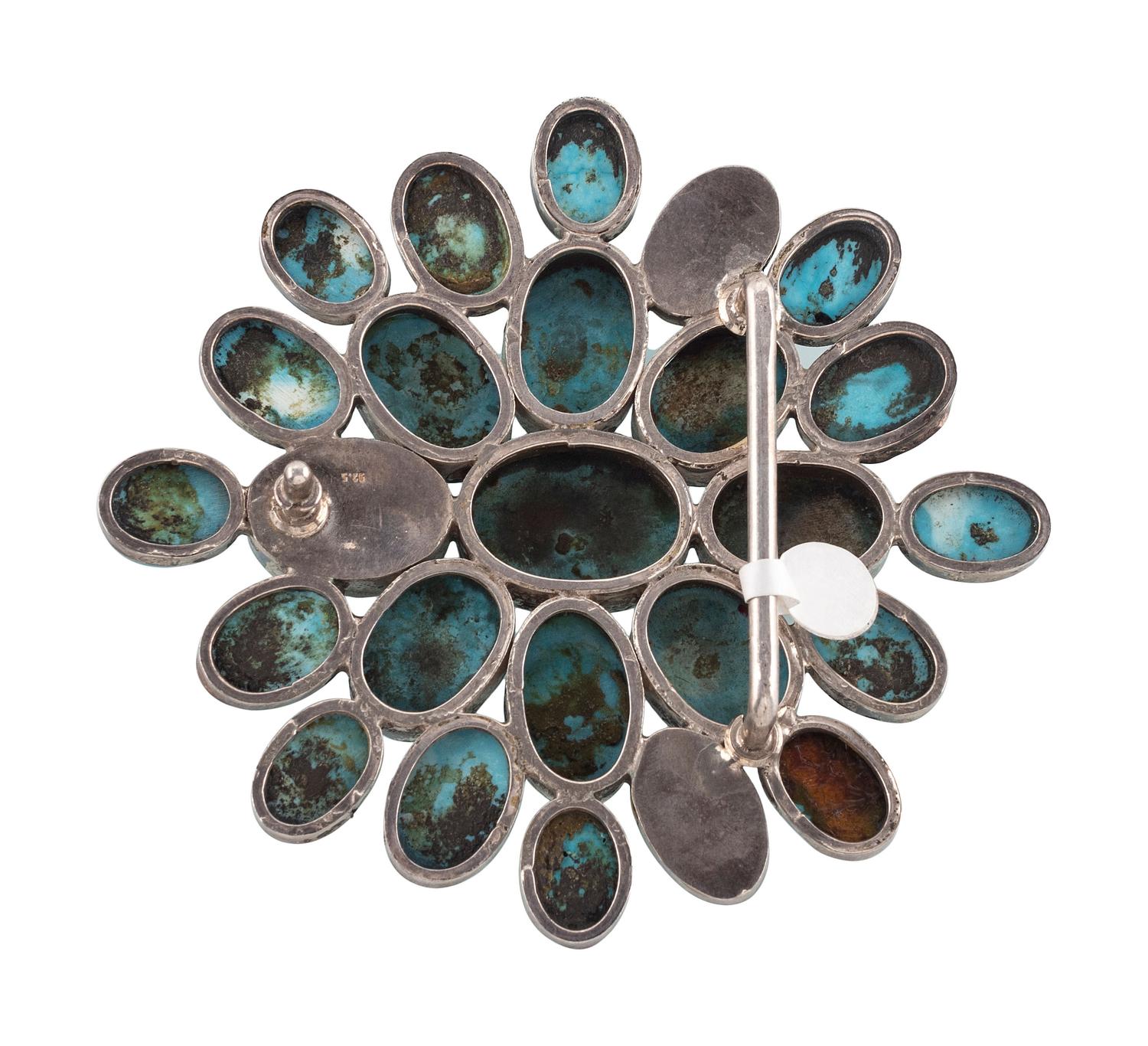 Southwestern-style Sterling Silver and Dyed Turquoise Cluster Belt Buckle