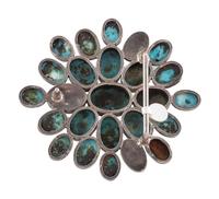 Southwestern-style Sterling Silver and Dyed Turquoise Cluster Belt Buckle