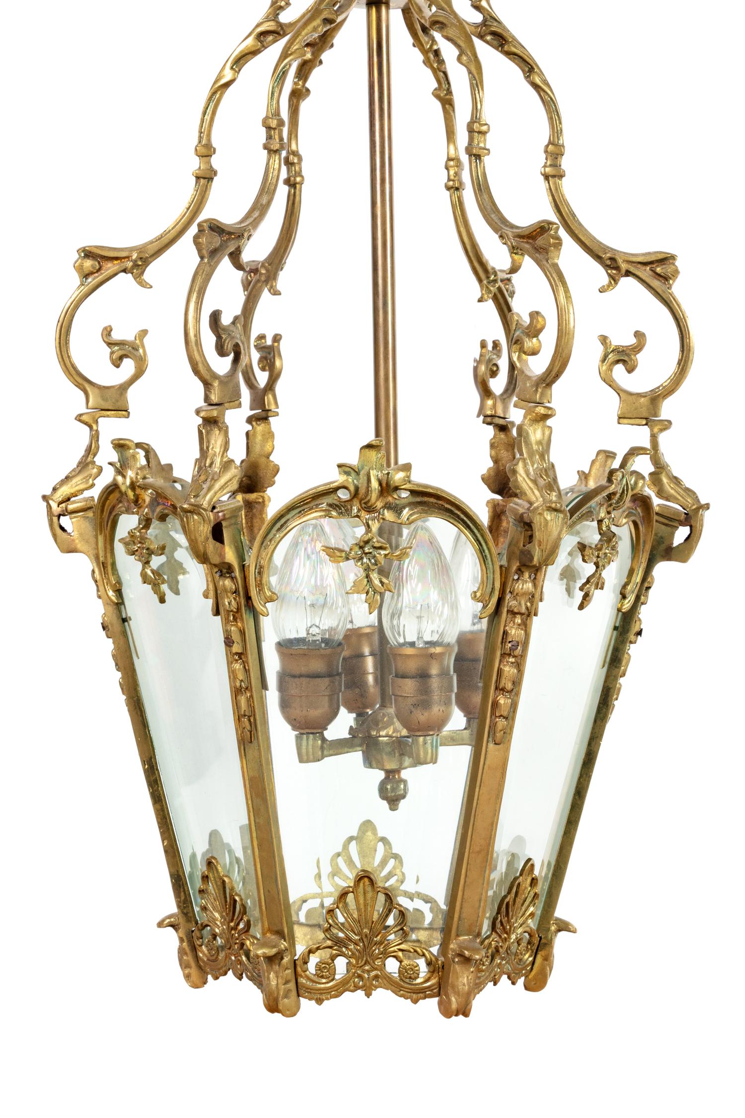 A Pair of Continental Brass and Glass Lanterns