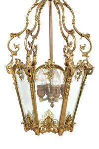 A Pair of Continental Brass and Glass Lanterns