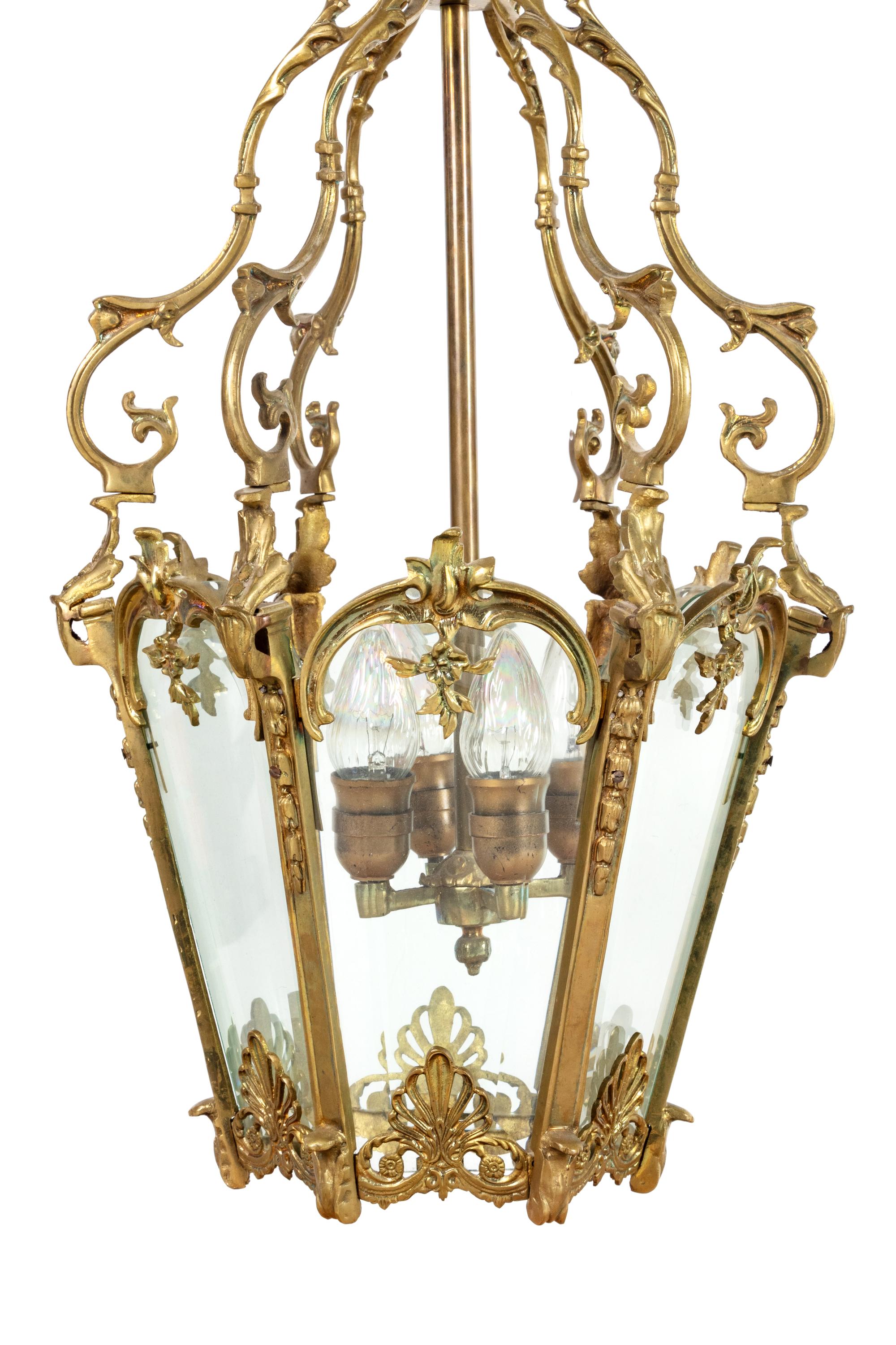 A Pair of Continental Brass and Glass Lanterns