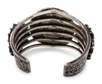 Heavily Stamped Silver and Morenci Turquoise Cuff Bracelet