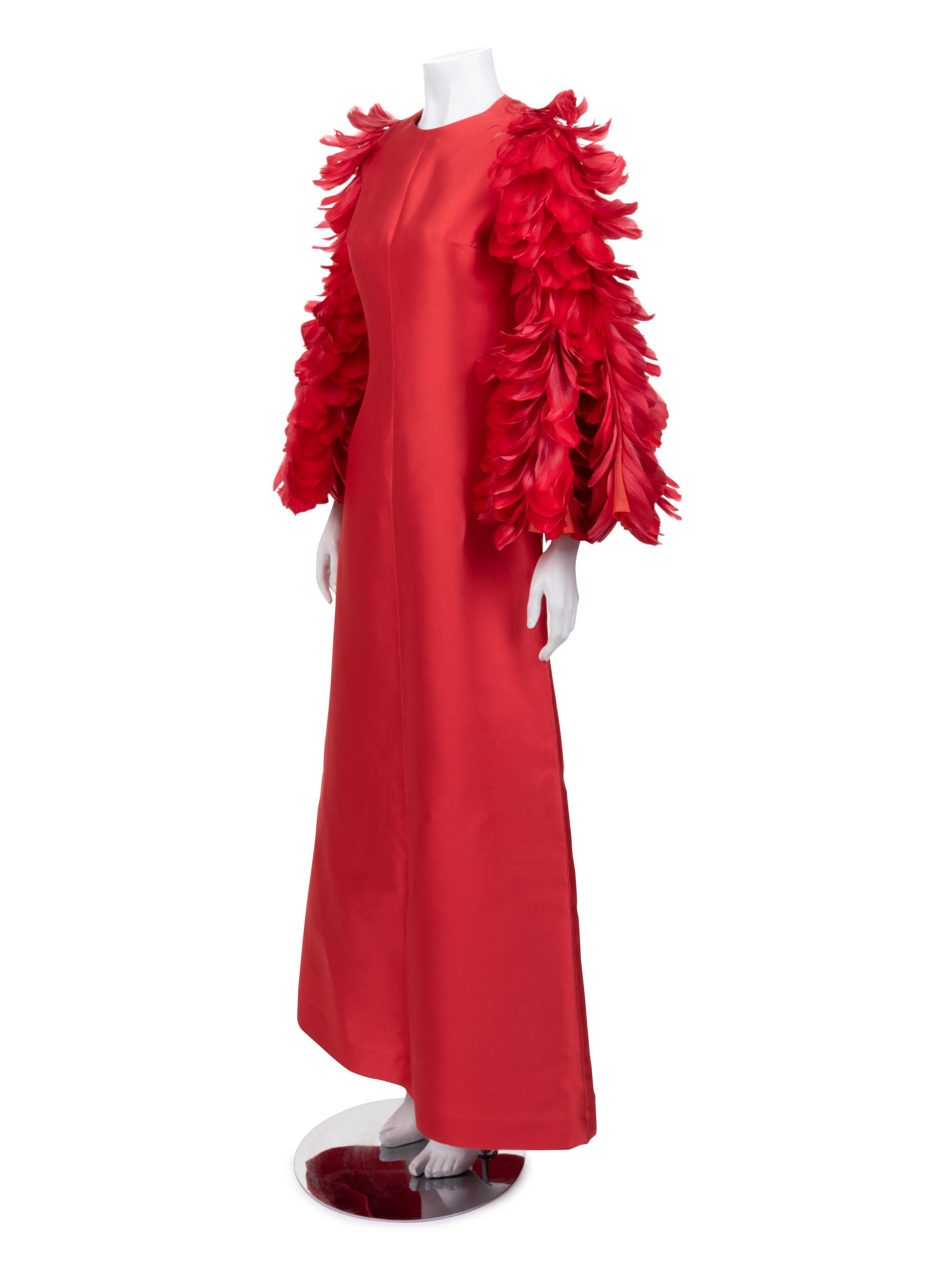 Joui Schiesser Silk Gazar Dress with Feathered Sleeves, 1960-70s
