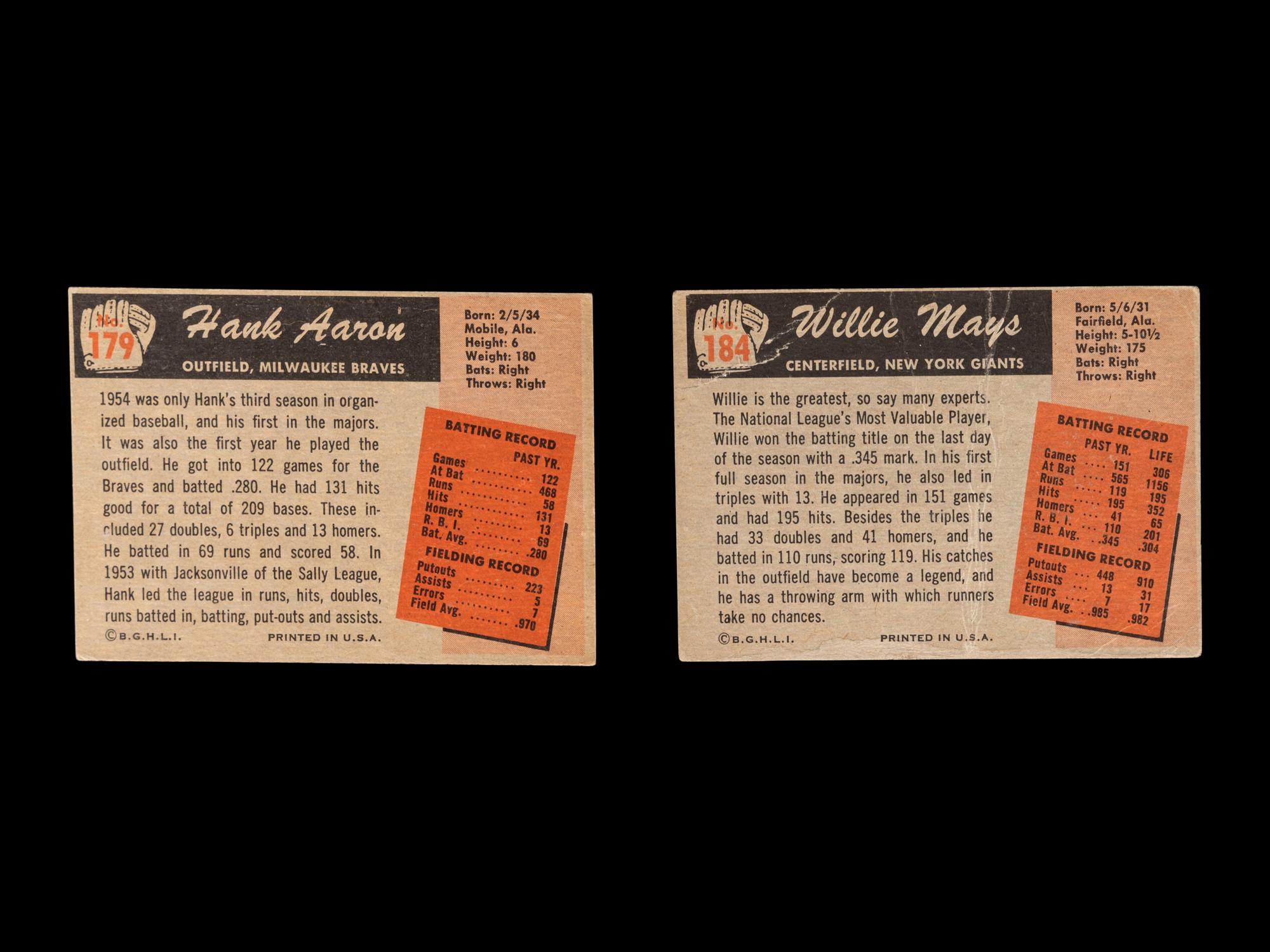 A Group of 1955 Bowman Willie Mays and Hank Aaron Baseball Cards,