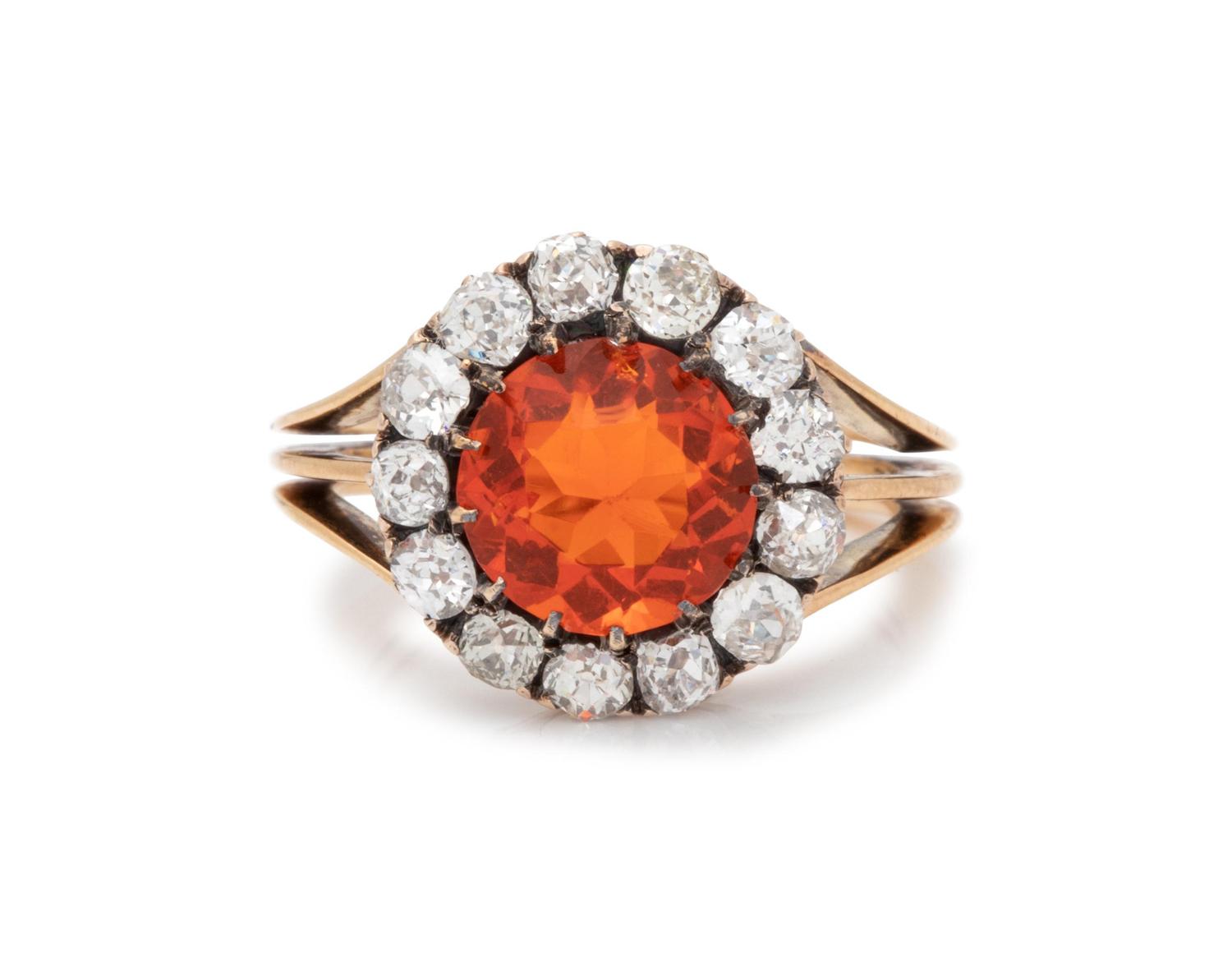 FIRE OPAL AND DIAMOND RING