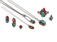 Navajo Silver, Coral, and Turquoise Jewelry