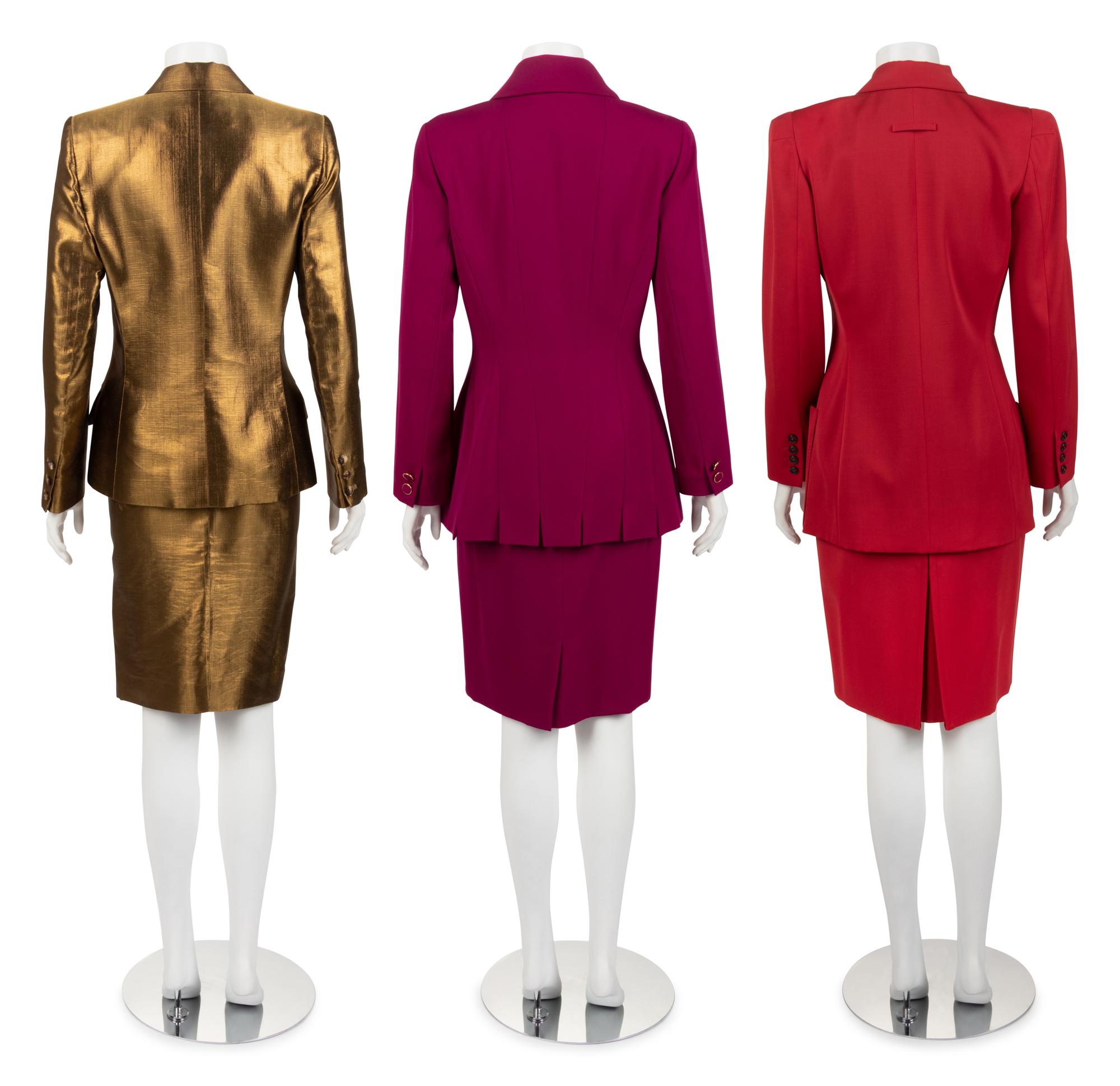Three Designer Skirt Suits: One Jean Paul Gaultier, One Lagerfeld, One Yves Saint Laurent, 1980-90s