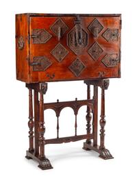 A Spanish Baroque Walnut Vargueño on Stand