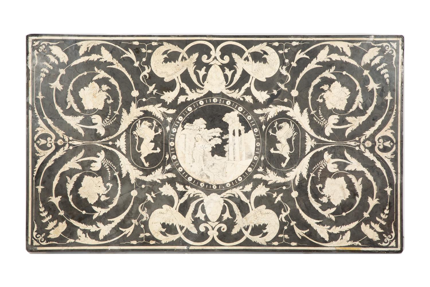 An Italian Black and White Scagliola Table Top