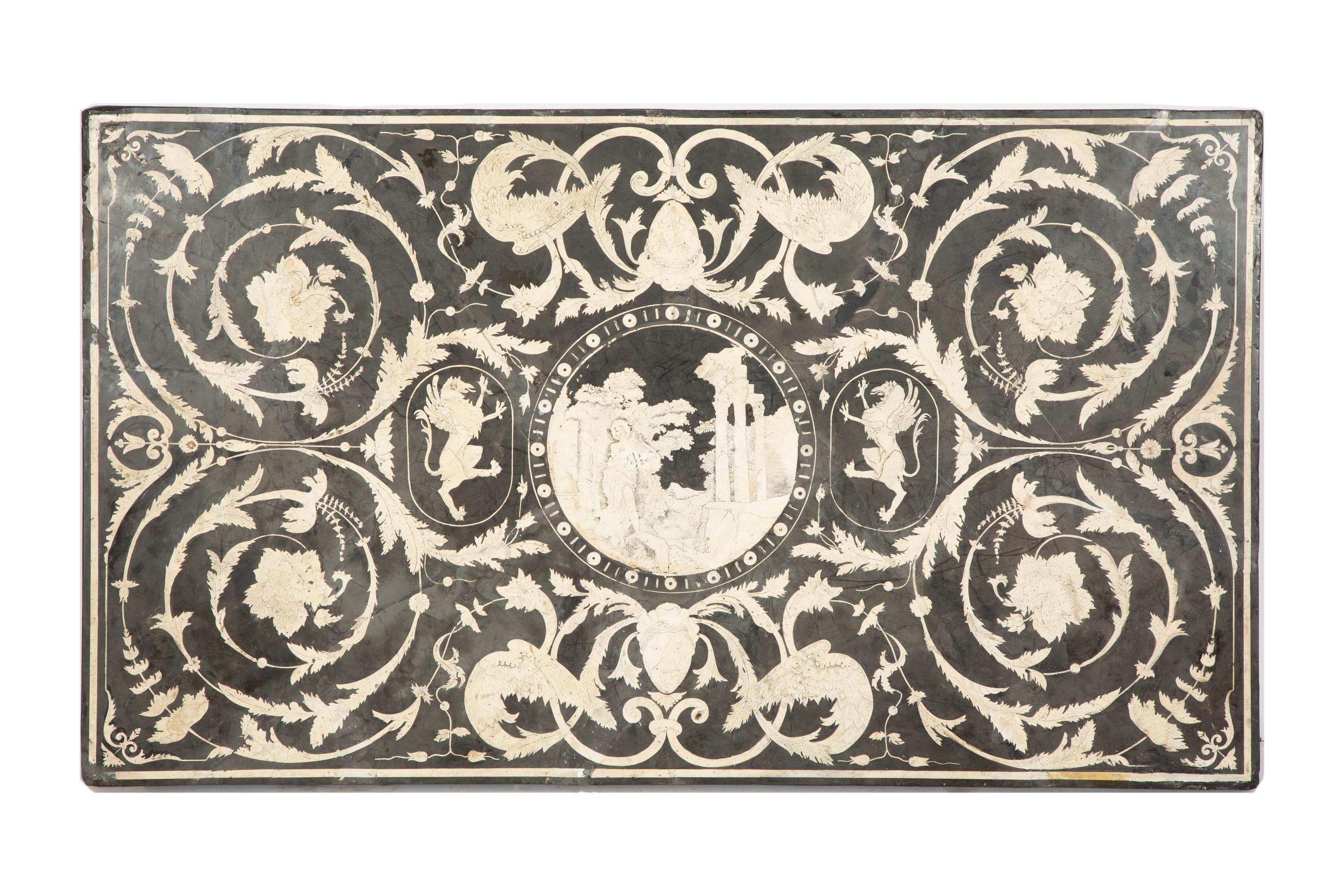 An Italian Black and White Scagliola Table Top