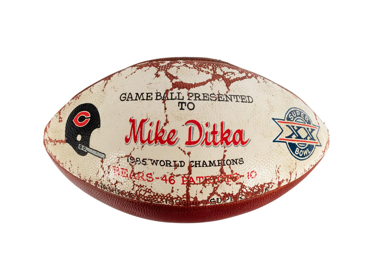Mike Ditka's Super Bowl XX Game Ball Presented After Chicago Bears Championship Victory Formerly Displayed at Mike Ditka's Restaurant