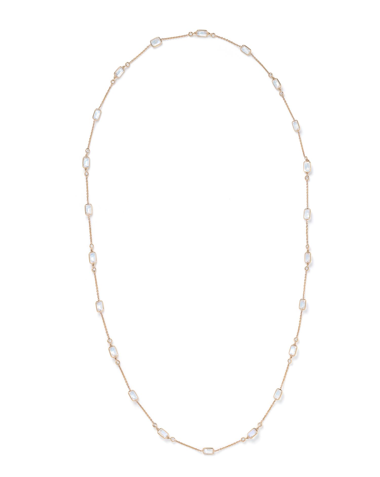 YELLOW GOLD, MOONSTONE AND DIAMOND NECKACE