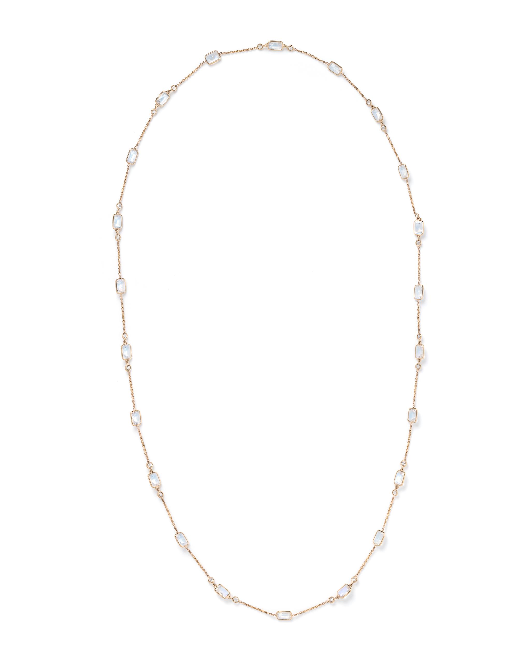 YELLOW GOLD, MOONSTONE AND DIAMOND NECKACE