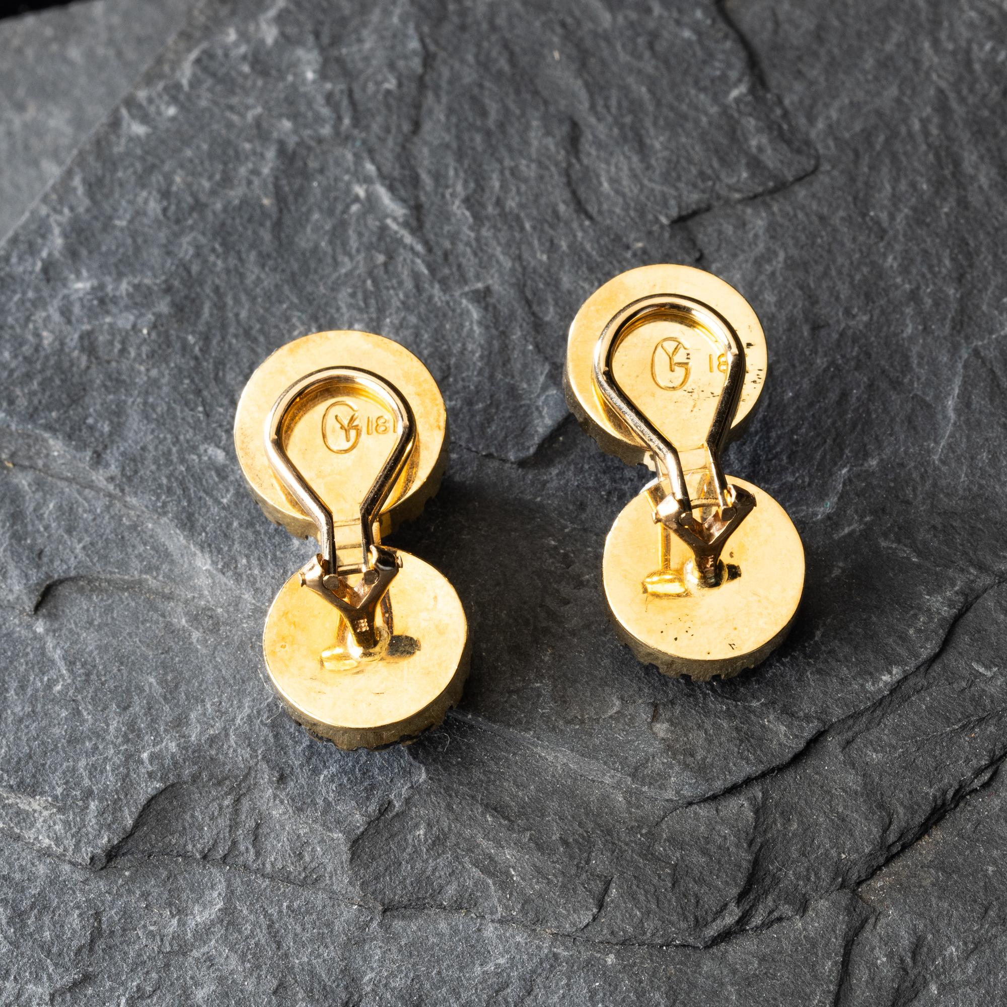 Gail Bird and Yazzie Johnson (Kewa-Laguna, b. 1949) / (Diné, b. 1946) — 18K Gold and Jet Clip Earrings