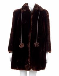 Dupler's Fine Furs Short Brown Fur Coat with Pompom Tie, 1970's
