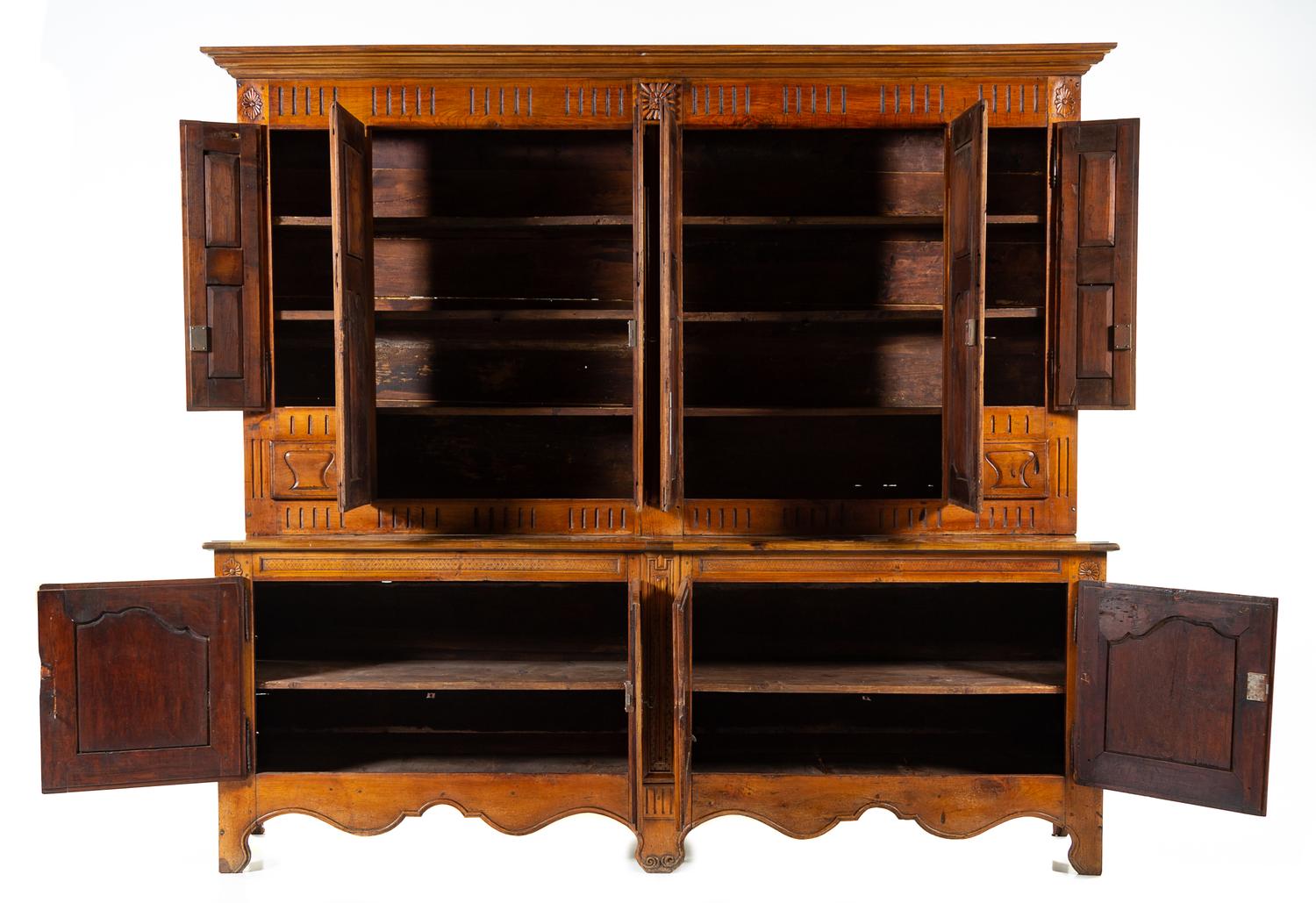 A Louis XV Provincial Walnut Meuble a Deux Corps Height 99 3/8 x width 108 1/4 x depth 21 1/4 inches. — LATE 18TH/EARLY 19TH CENTURY