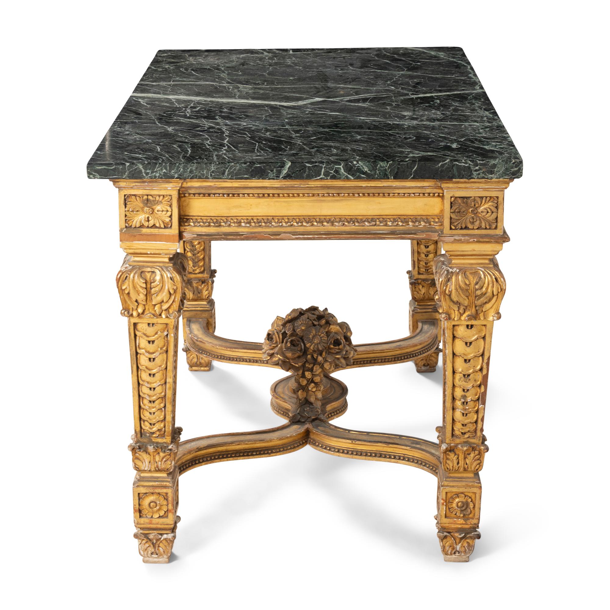 A Louis XVI Style Giltwood Marble-Top Center Table