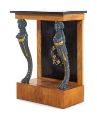 An Empire Style Painted and Parcel Gilt Walnut Console Table