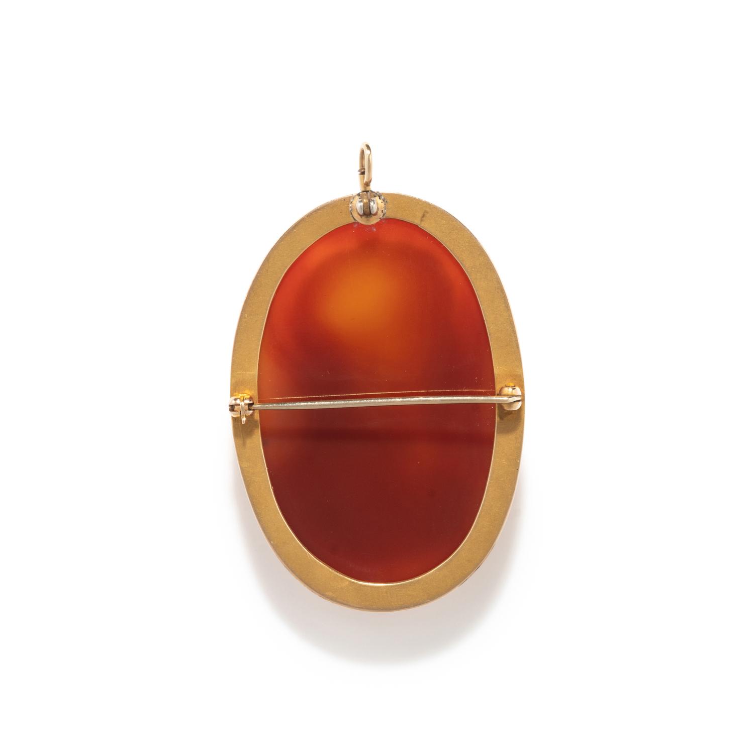 A Neoclassical Carnelian Cameo Pendant Brooch with the God Apollo