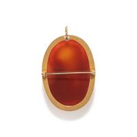 A Neoclassical Carnelian Cameo Pendant Brooch with the God Apollo