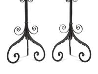 A Pair of Spanish Colonial Style Wrought Iron Floor Lanterns