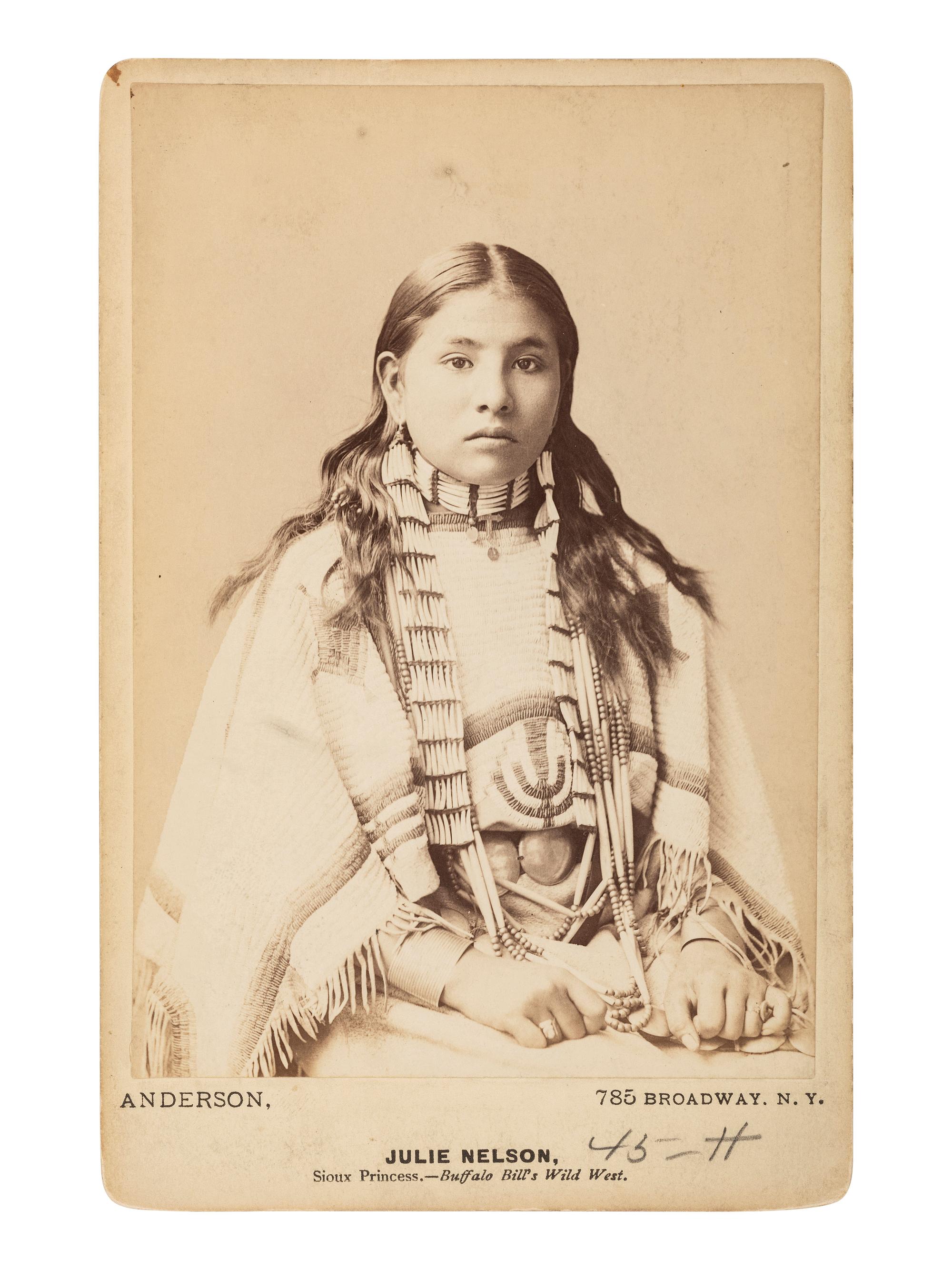 William F. "Buffalo Bill" Cody 3 photographs related to Buffalo Bill's Wild West, incl. "Sioux Princess" Julie Nelson. [ With: ] Photograph of Charlie Russell and friend.
