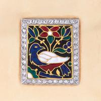 An eighteen karat gold, polychrome enamel, and diamond finger ring compact