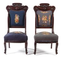 A Pair of Victorian Needlepoint Upholstered Side Chairs Height 41 1/2 inches. — LATE 19TH CENTURY