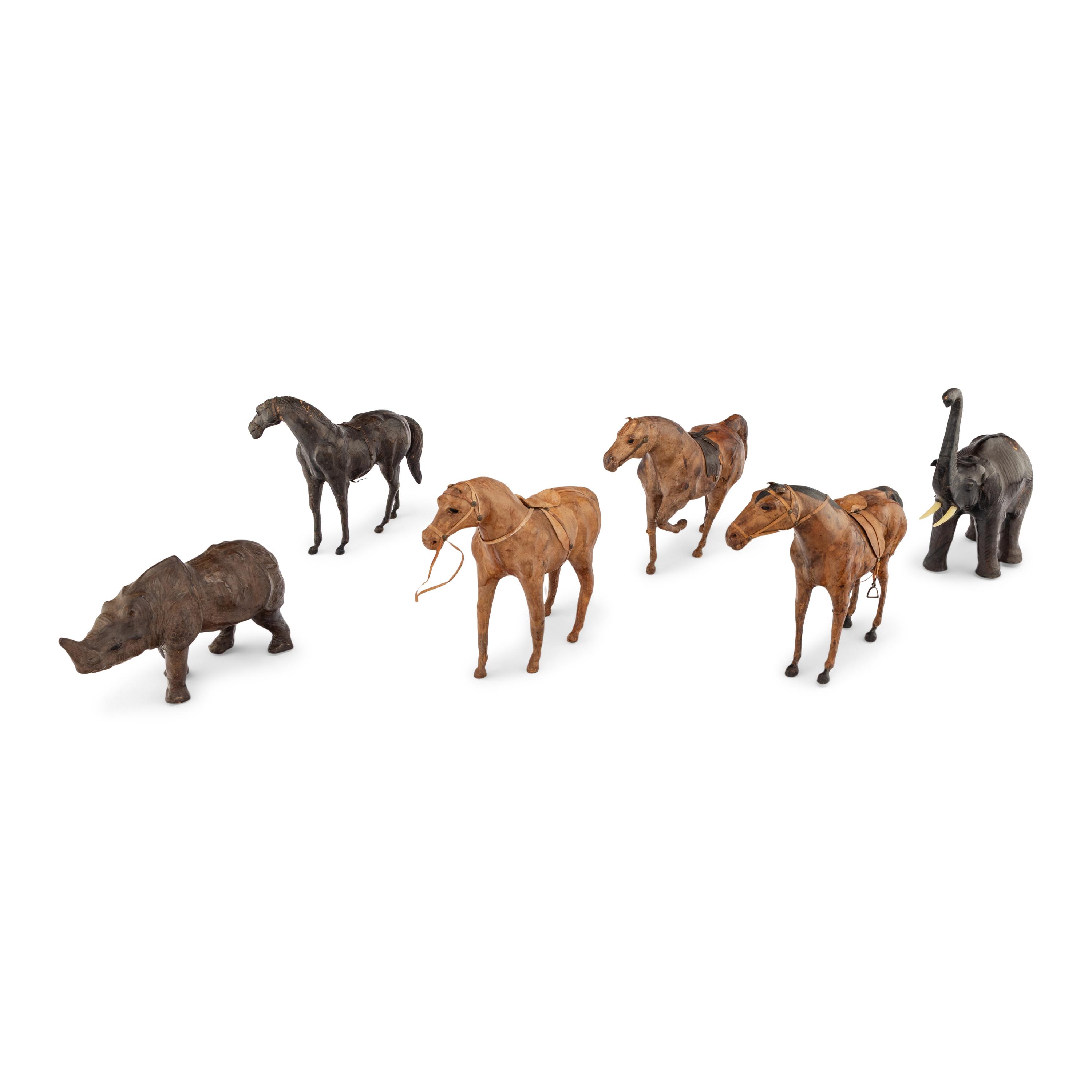 A Group of Six Leather Animal Figures