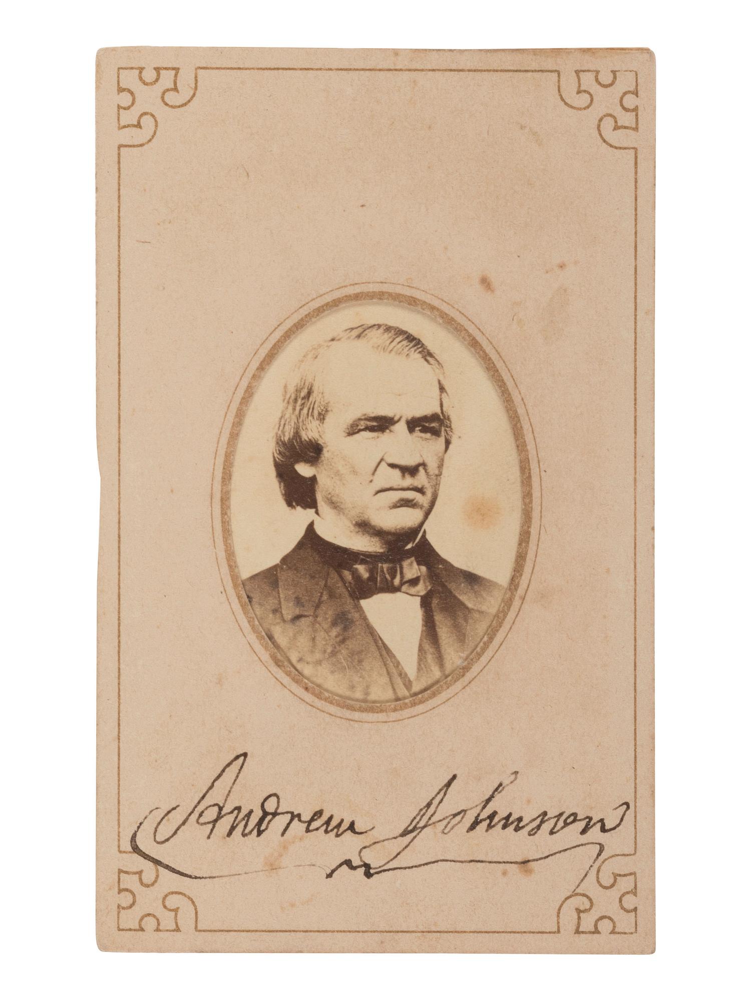 JOHNSON, Andrew (1808-1875). Signed CDV of 17th United States President Andrew Johnson. N.p., n.d.