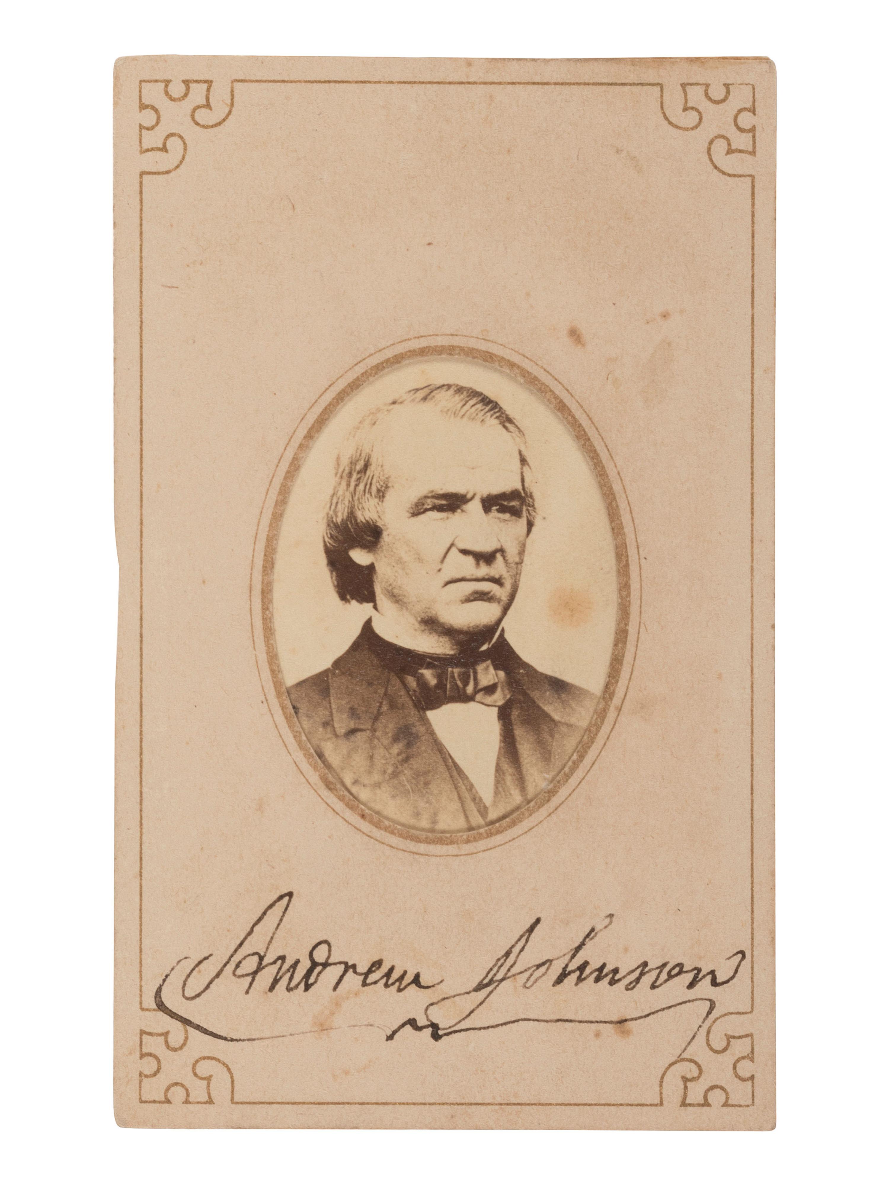 JOHNSON, Andrew (1808-1875). Signed CDV of 17th United States President Andrew Johnson. N.p., n.d.