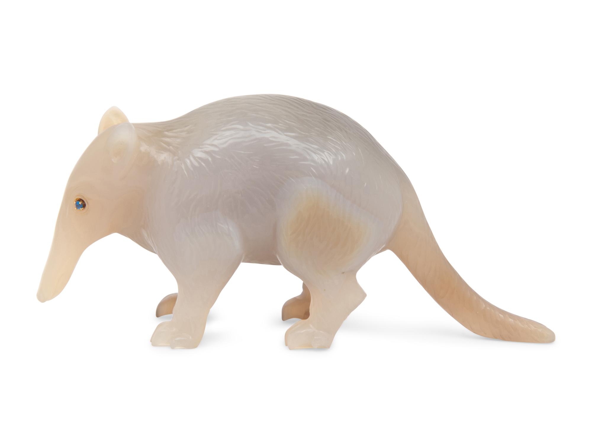 A Jeweled Grey Agate Model of an Ant Eater