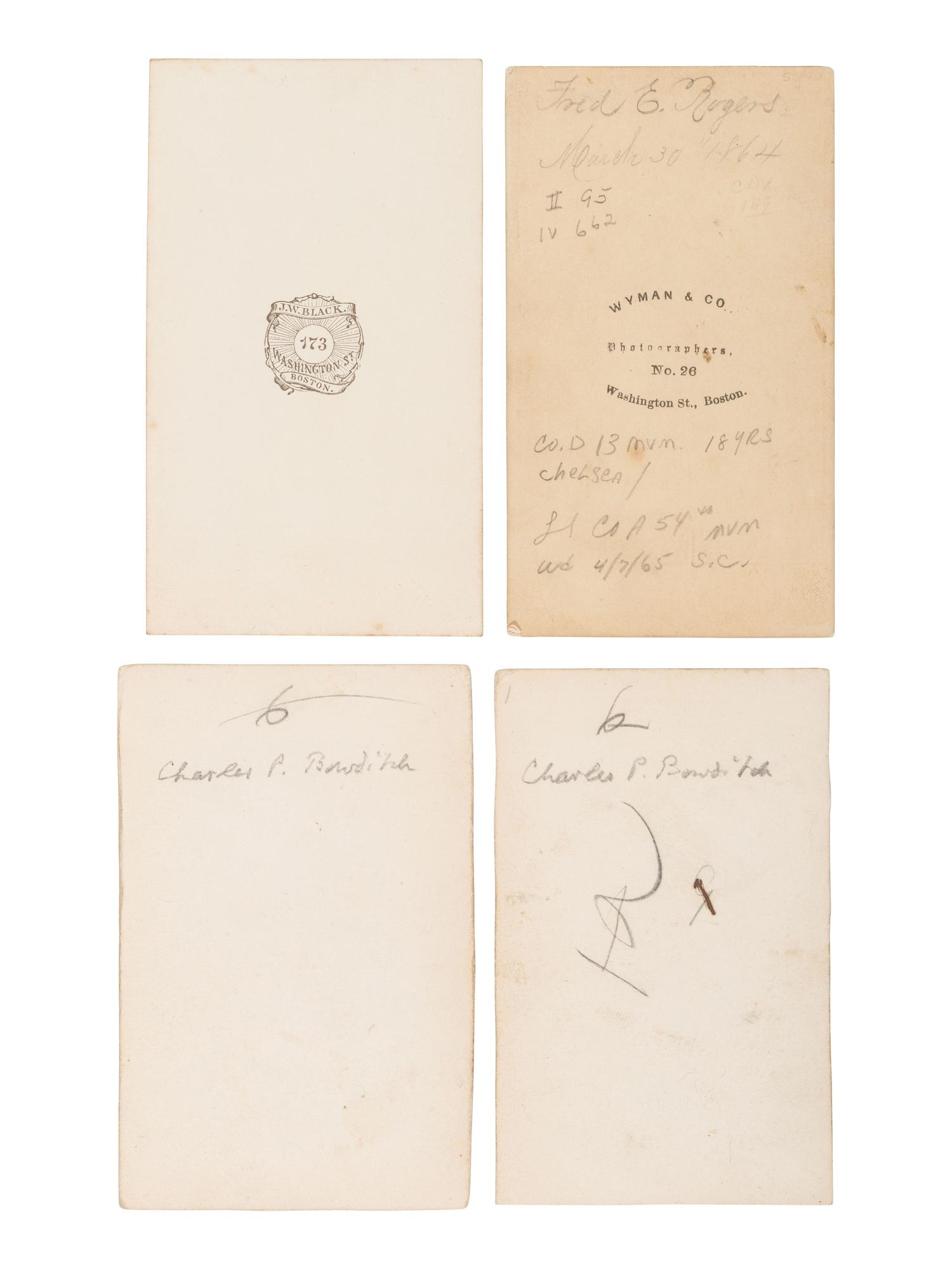 [US COLORED TROOPS]. A group of 10 CDVs featuring officers of the 54th and 55th Massachusetts Regiments, USCT.