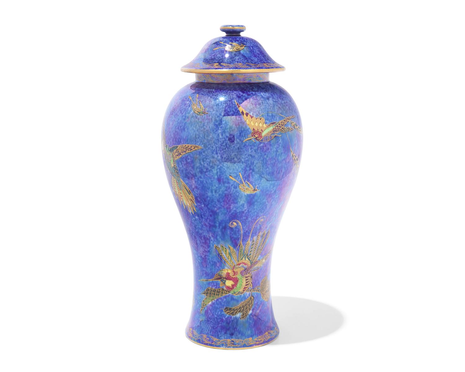 A Wedgwood Lustreware 'Hummingbird' Covered Vase
