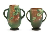 Two Roseville Fuschia Pottery Vases Height of first 7 1/4 inches, second 6 1/4 inches.