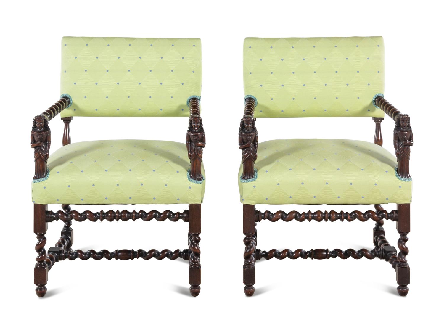 A Pair of English Baroque Style Walnut Armchairs