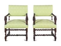 A Pair of English Baroque Style Walnut Armchairs