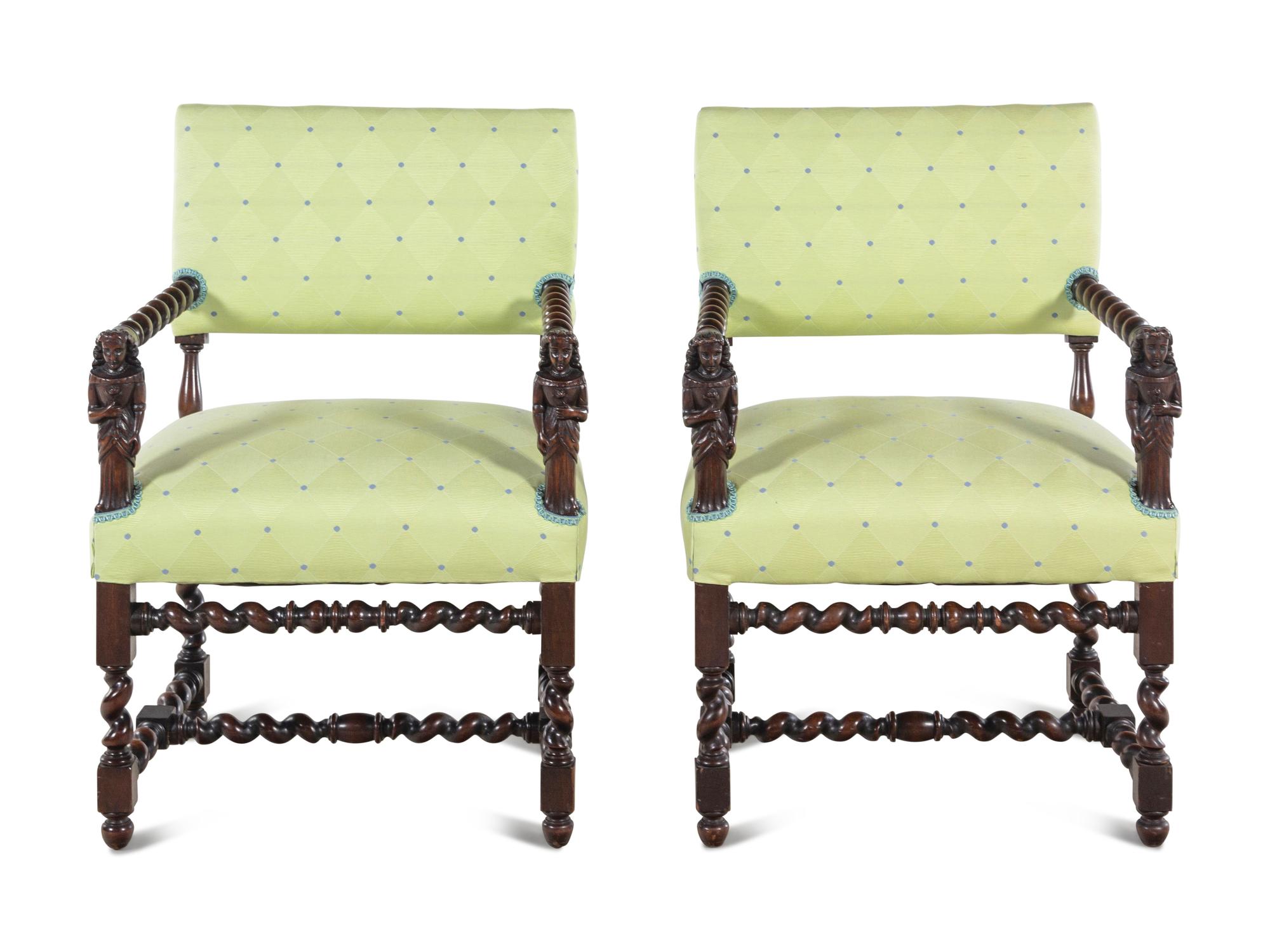 A Pair of English Baroque Style Walnut Armchairs