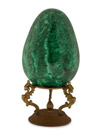 A Malachite Egg On Gilt Metal Stand — 20TH CENTURY